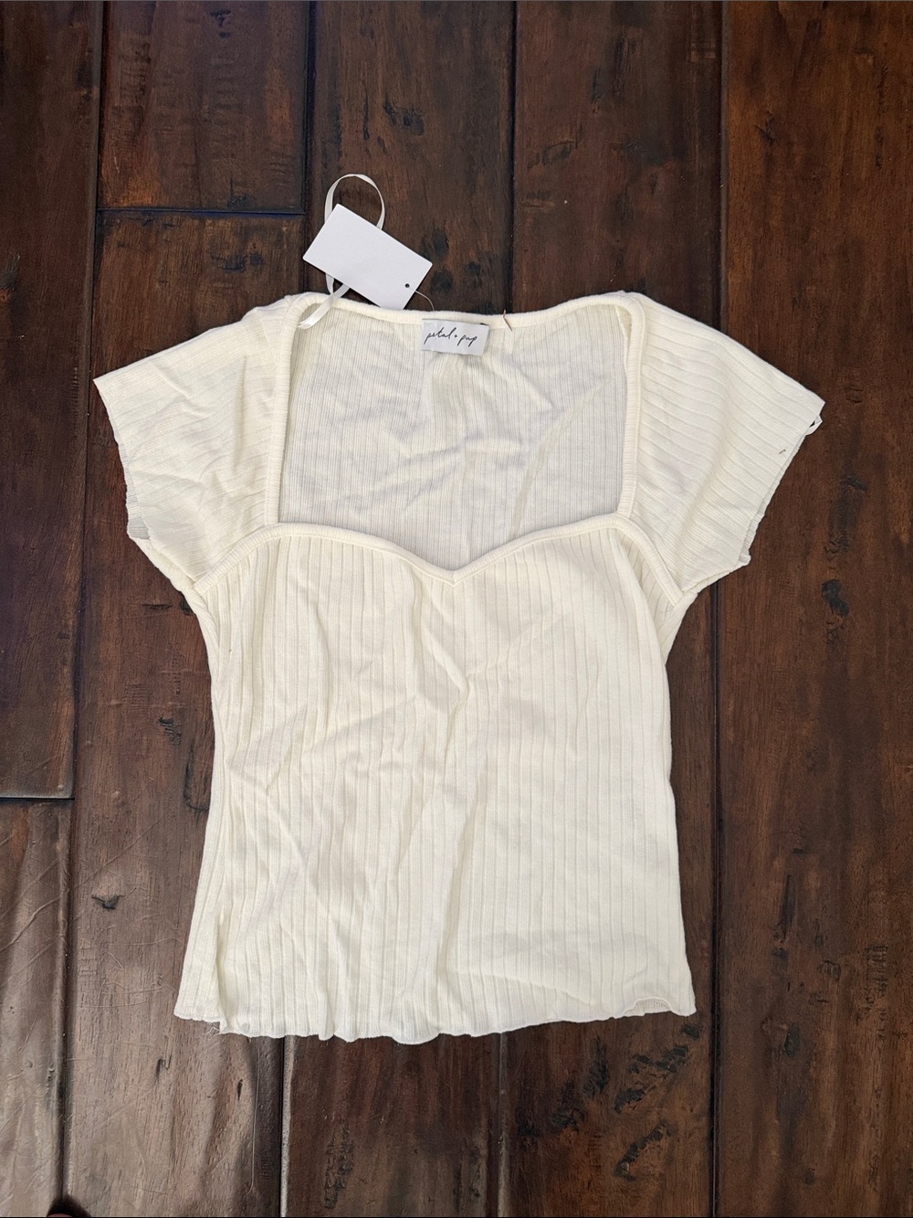 Petal and pup Ivory Ribbed Sweetheart Neck Top